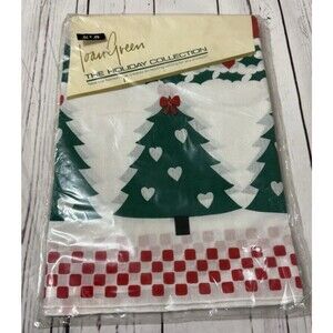 VTG Christmas Fabric Tablecloth Red Green Tree Retro 52x70 Oblong New